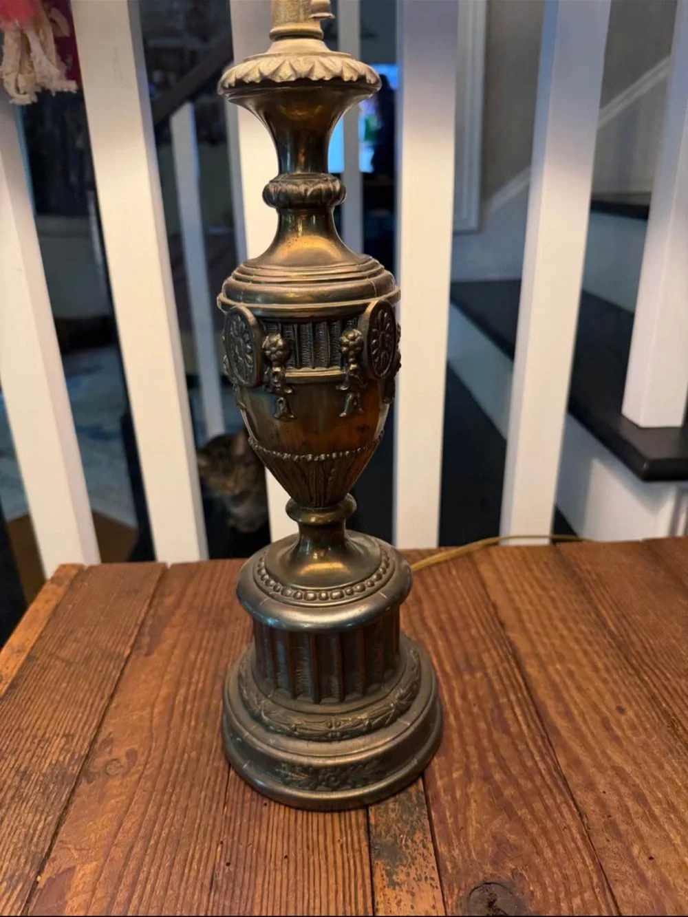 Classic Red Table Lamp with Ornate Bronze Base